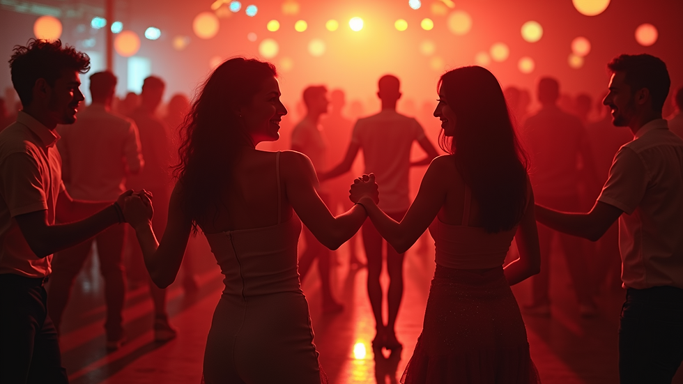 High angle view of a lively salsa dance party