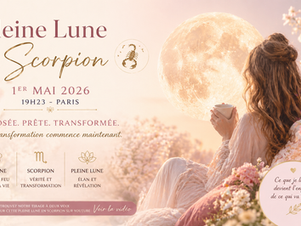 Image horizontale d’une pleine lune en Scorpion au 1er mai 2026, dans une ambiance printanière douce et lumineuse. Une femme apaisée contemple la lune entourée de fleurs pastel, symbolisant la renaissance, la transformation et la maturité intérieure. Tons rosés, lumière dorée et atmosphère féminine invitant au lâcher-prise, à l’introspection et au renouveau émotionnel. Illustration idéale pour un horoscope, une guidance lunaire ou un contenu bien-être destiné aux femmes.