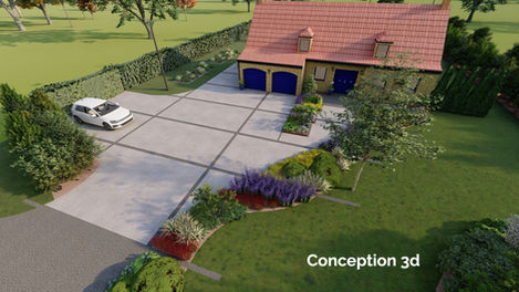 Conception 3d jardin - entrée de maison béton désactivé et enrobé à dunkerque. Allium jardin votre paysagiste