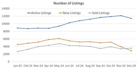 Research Triangle Area: Number of active, new, and sold Listings over the past 12 months