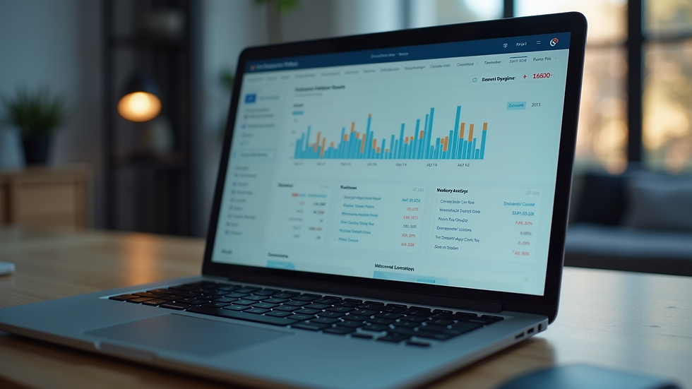 Close-up view of a laptop screen showing business analytics dashboard
