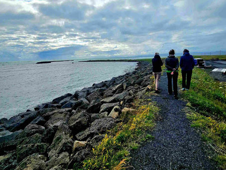 Enjoying a seafront stroll in Eyrarbakki, Iceland