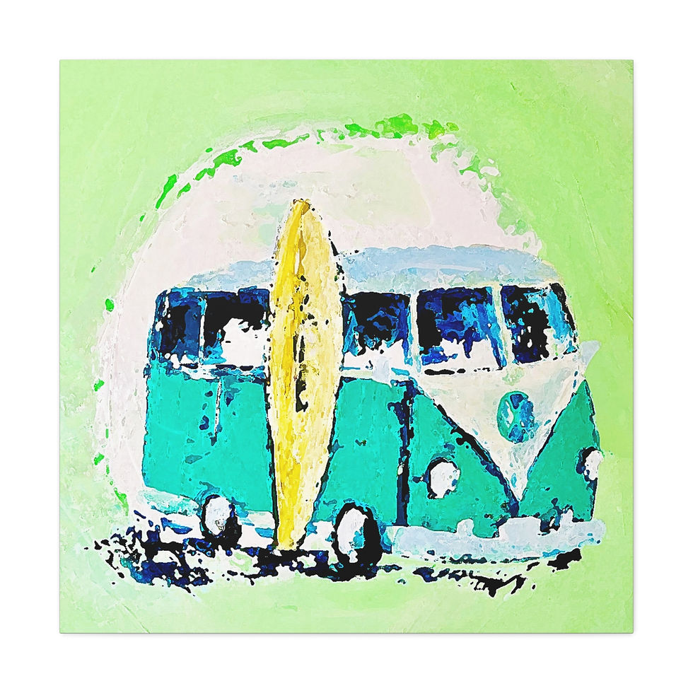 Thumbnail: Hand Painted 1970's Vintage Surf Bus, Matte Canvas Print