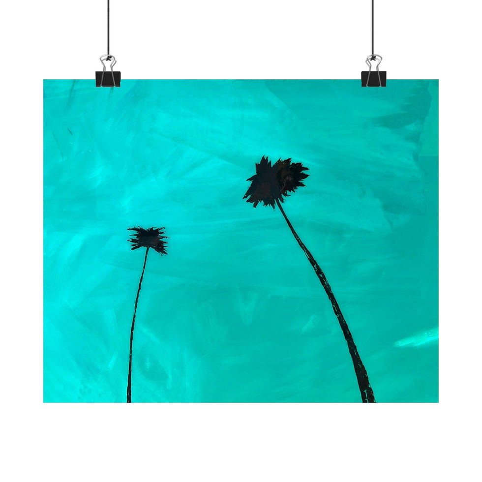 Thumbnail: Turquoise Palm Trees Matte Horizontal Poster, Minimalist Wall Art Decor