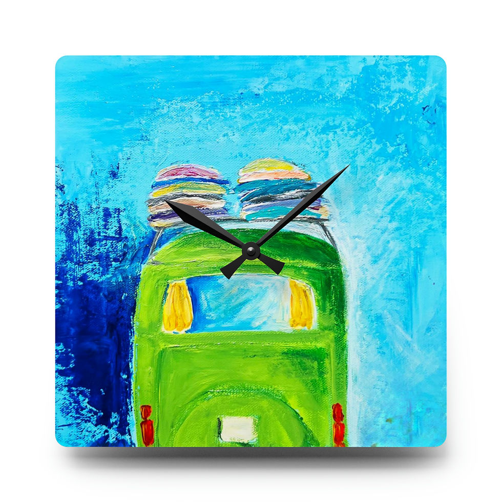 Thumbnail: Retro Coastal Acrylic Wall Clock with Beach Van and Surfboards in Pastels