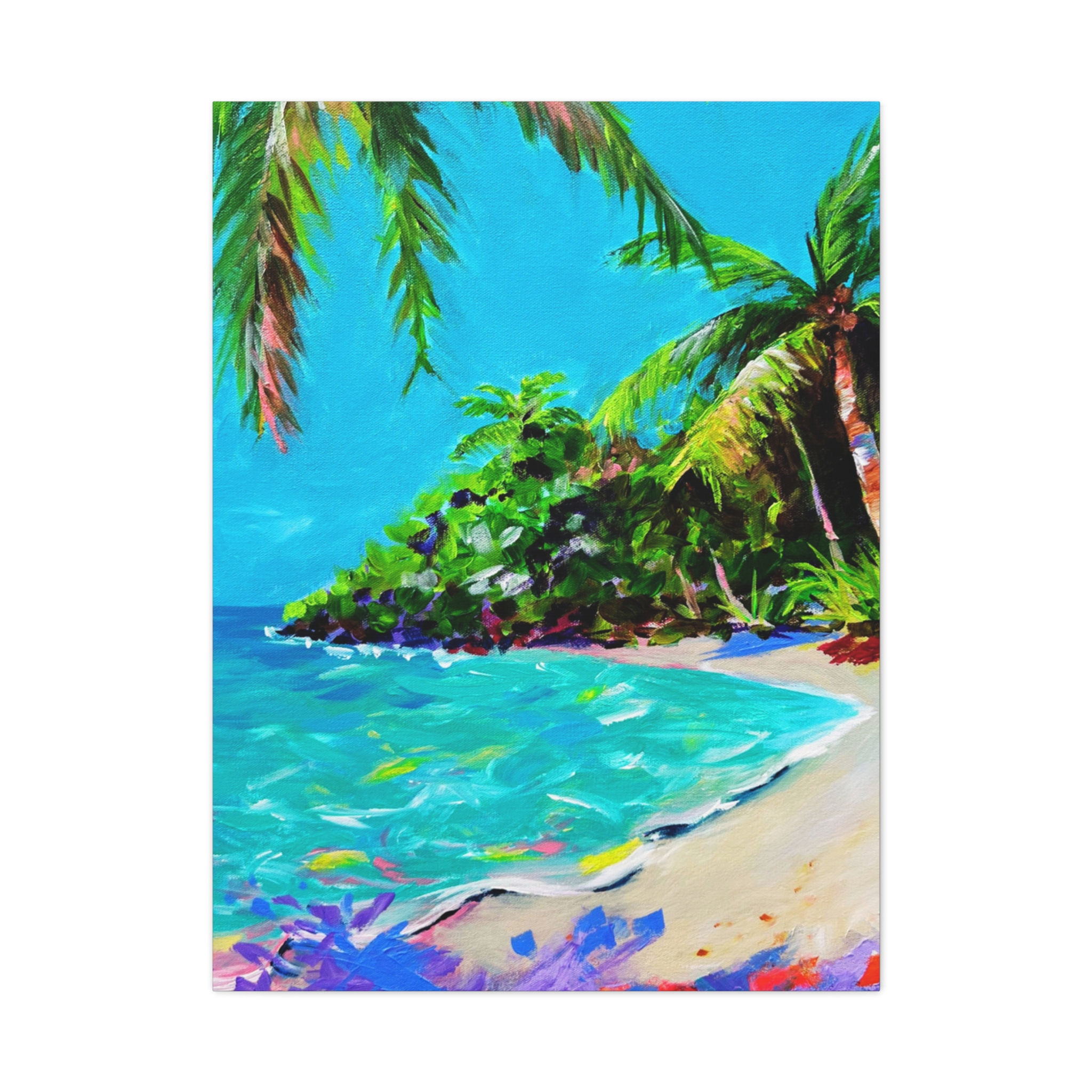 Tropical Beach Canvas Print — Vibrant Palm Shore Wall Art