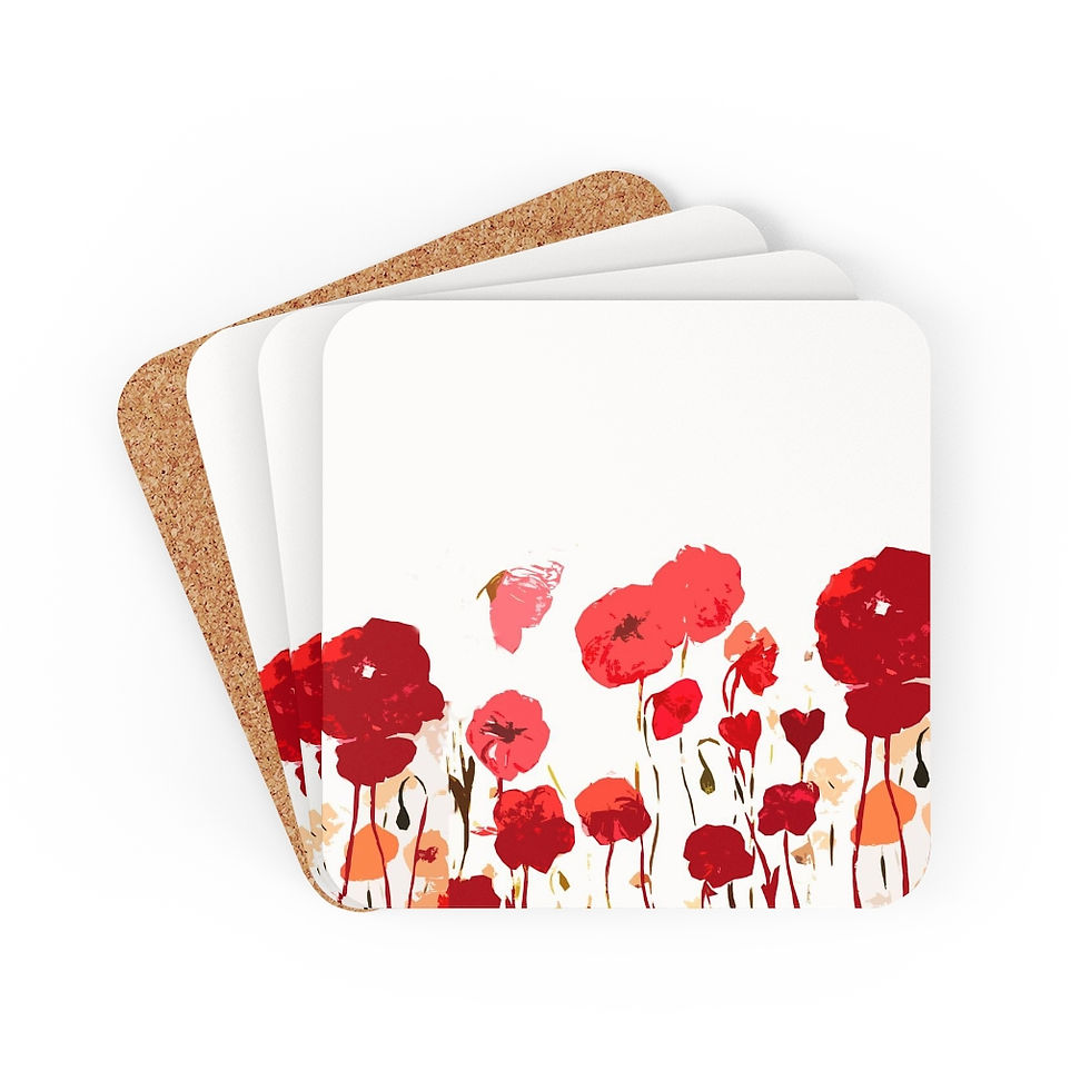 Thumbnail: Small Red Poppies Corkwood Coaster Set