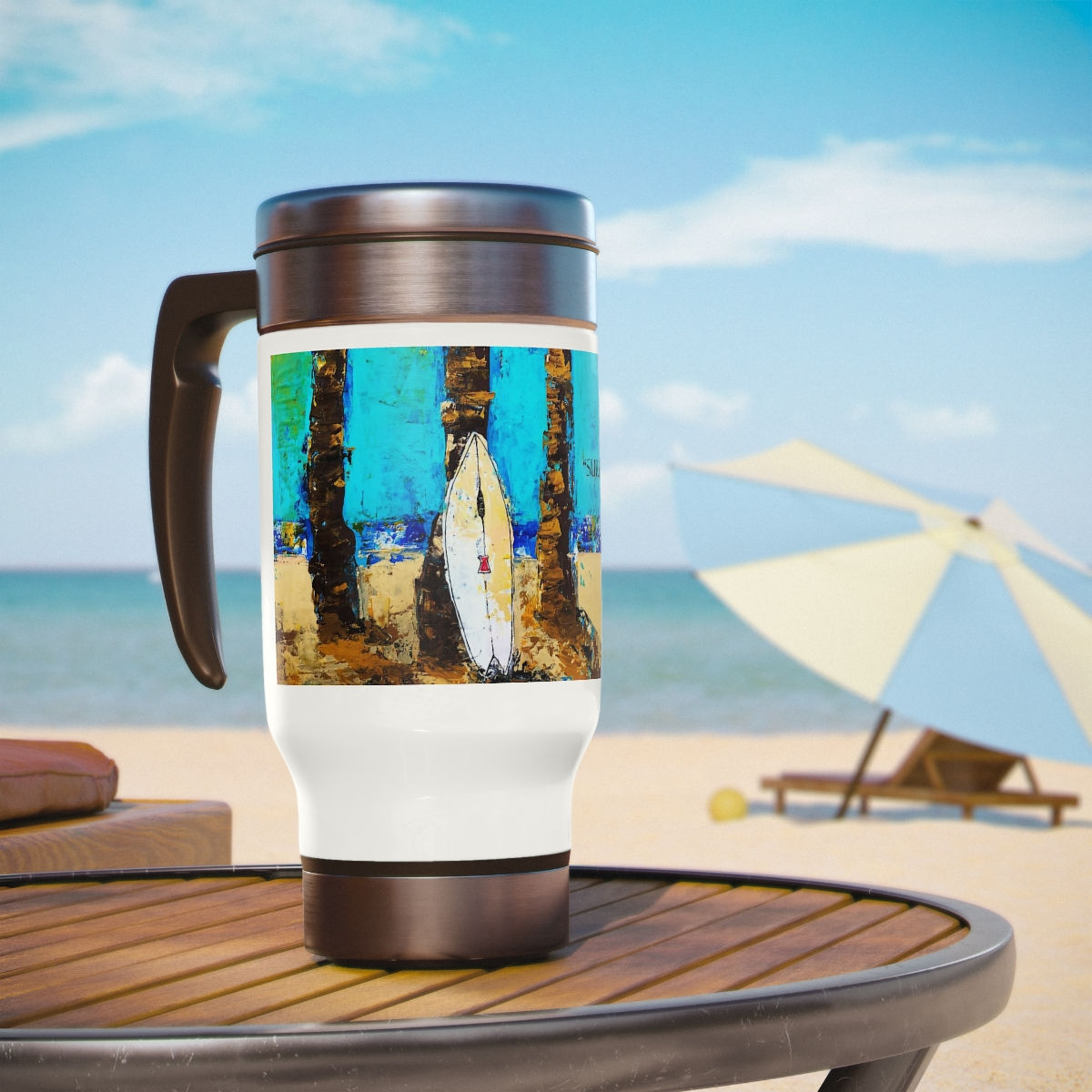 Surfside Stainless Steel Travel Mug with Handle, 14oz