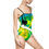 Thumbnail: Abstract Green Splash One-Piece Swimsuit – Vibrant Tropical Art Print