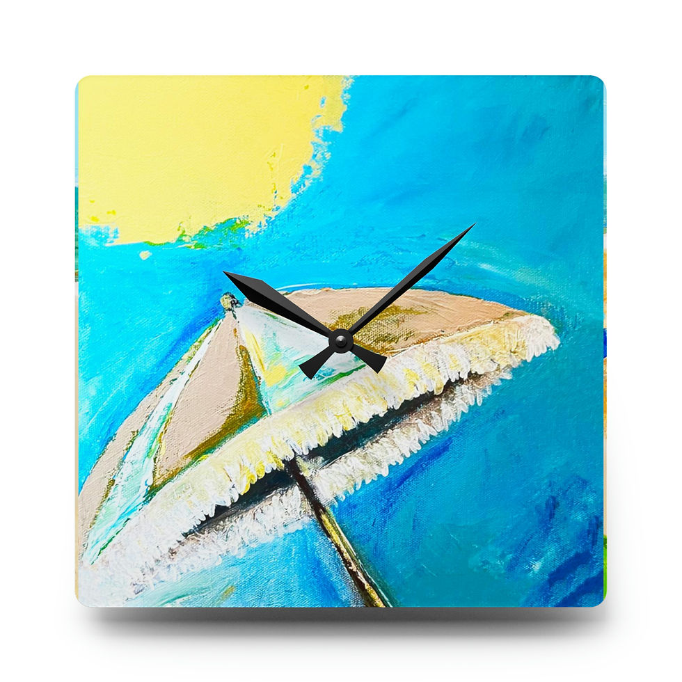 Thumbnail: Retro Coastal Acrylic Wall Clock with Beach Umbrellas in Pastels