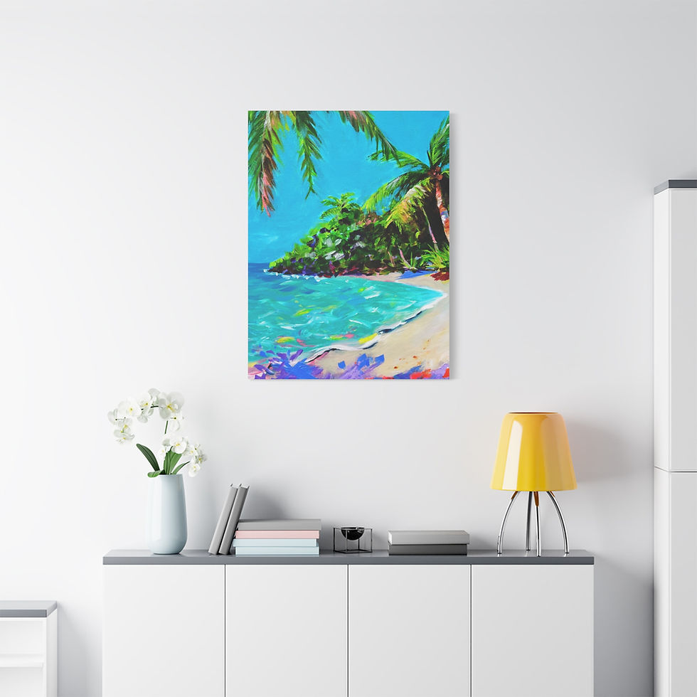 Thumbnail: Tropical Beach Canvas Print — Vibrant Palm Shore Wall Art