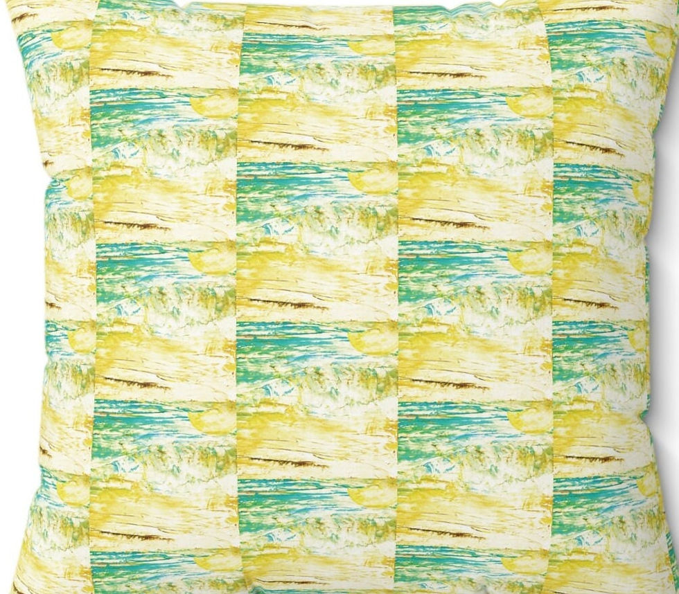 Thumbnail: Ocean Wave Square Pillow, 4 sizes from original art, Coastal Boho Home Decor