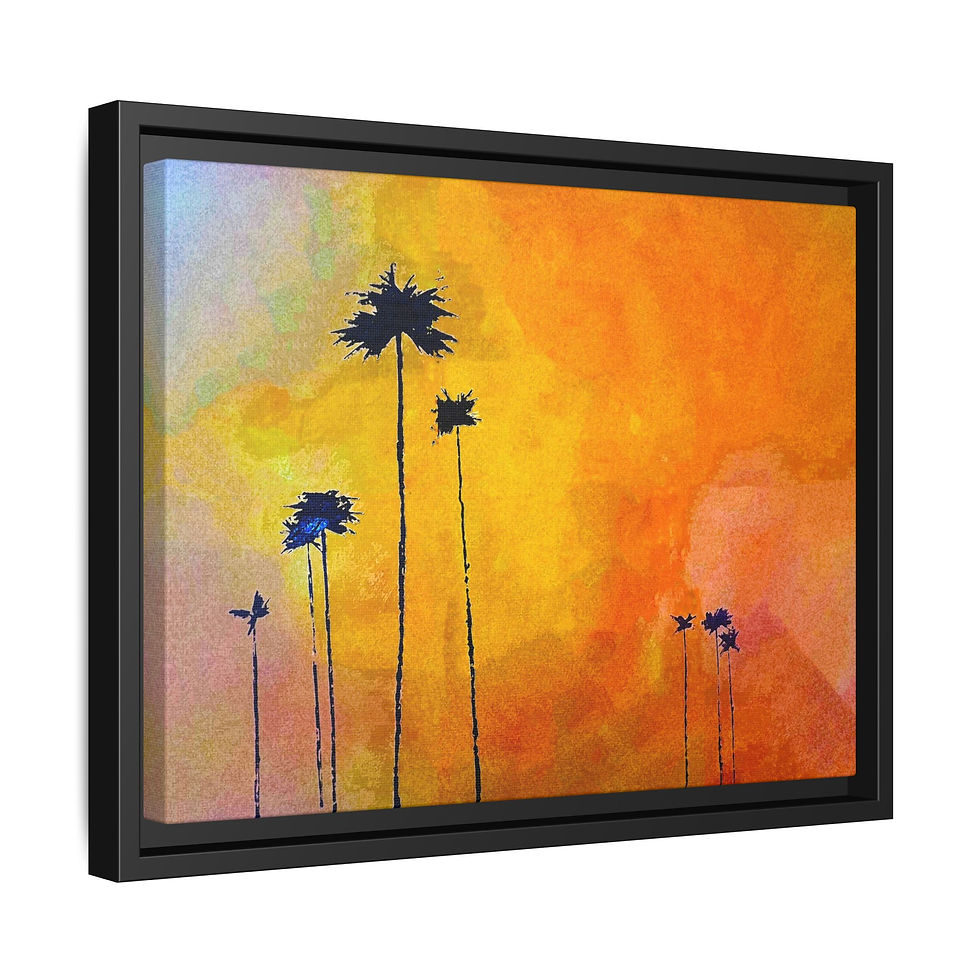 Thumbnail: Modern Palms in Orange Framed Canvas Art Print, 16 sizes matte finish