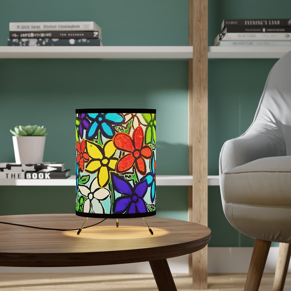 Tripod Lamp with Floral Art by TAVi Shade