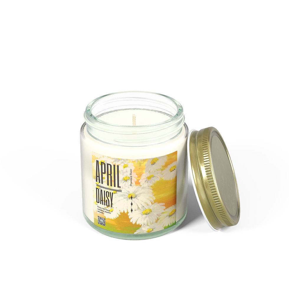 Thumbnail: Candle, April Birth Flower Hand Painted Daisies Design, 5 Scents incl Unscented
