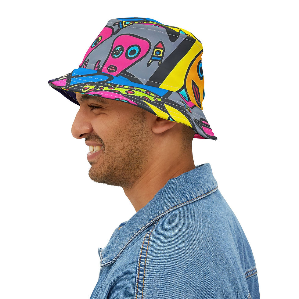 Thumbnail: Vibrant Abstract Art Bucket Hat - Trendy Summer Accessory by TAVi Art