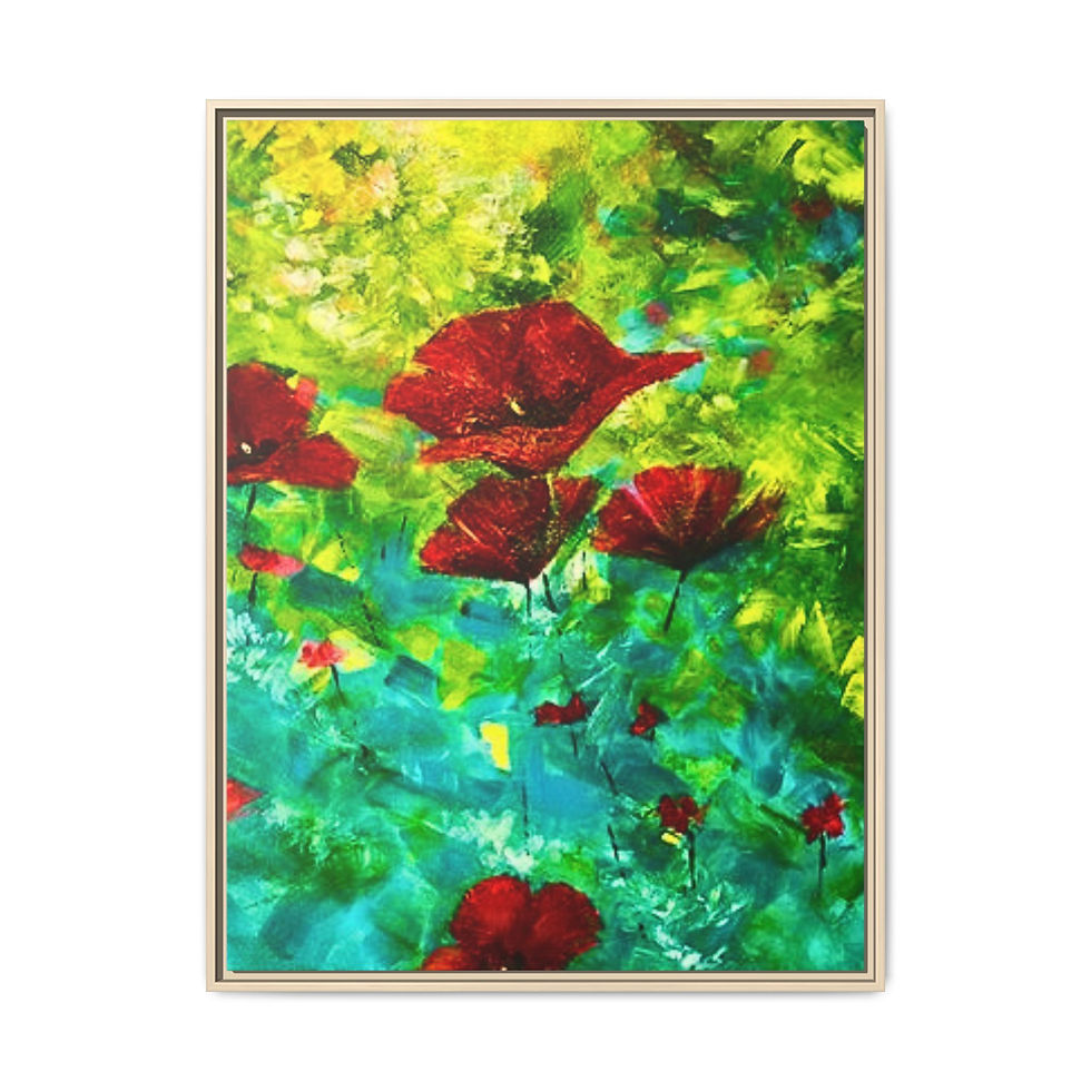 Thumbnail: Framed Floral Canvas Art - Vibrant Red Poppies on Green Abstract Background