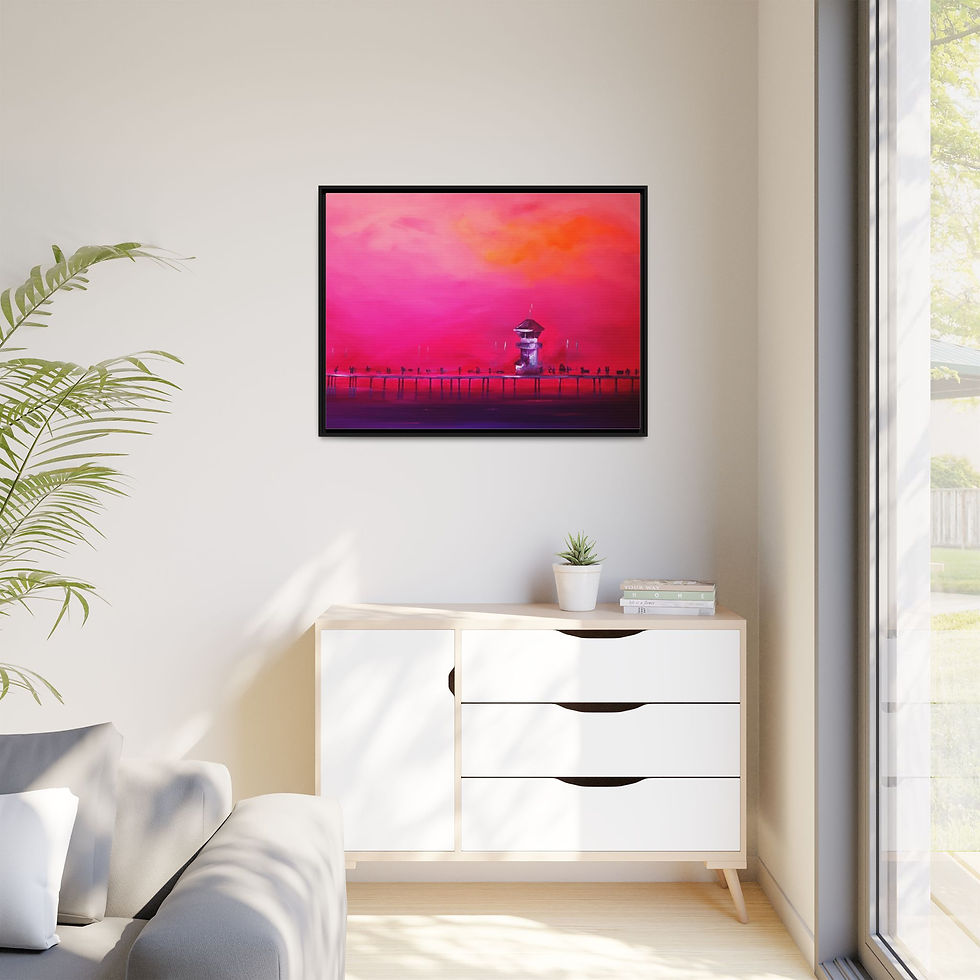 Thumbnail: Pier at Sunset Framed Canvas — Matte Wall Art (4 Color Options)
