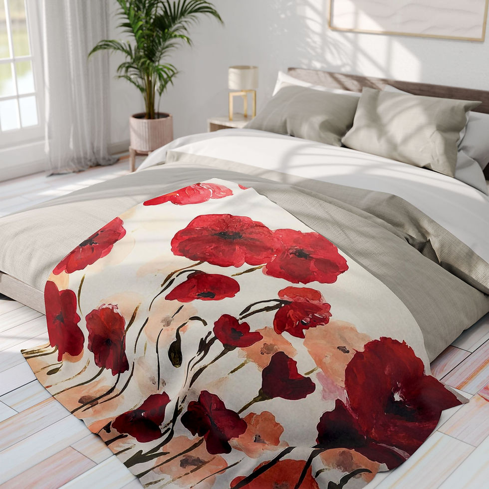 Thumbnail: Red Poppies Fleece Blanket with Original Artwork Design, Housewarming Gift