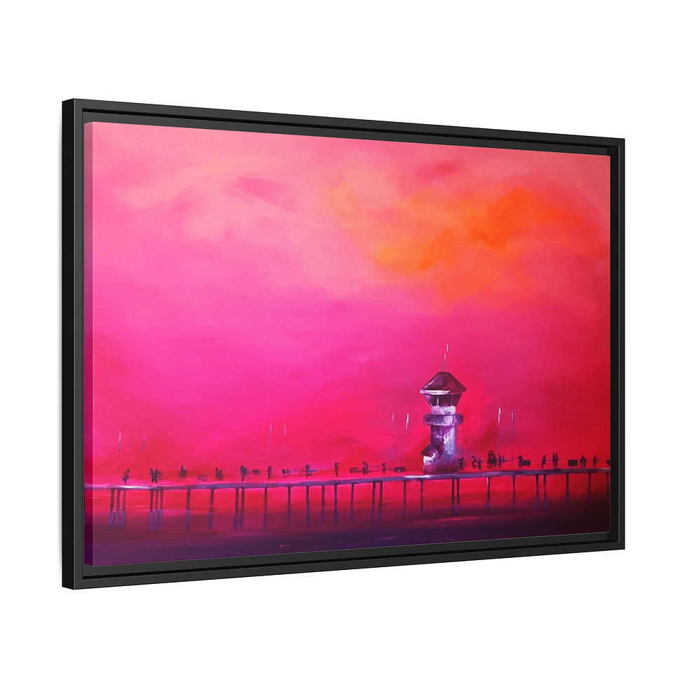 Thumbnail: Pier at Sunset Framed Canvas — Matte Wall Art (4 Color Options)