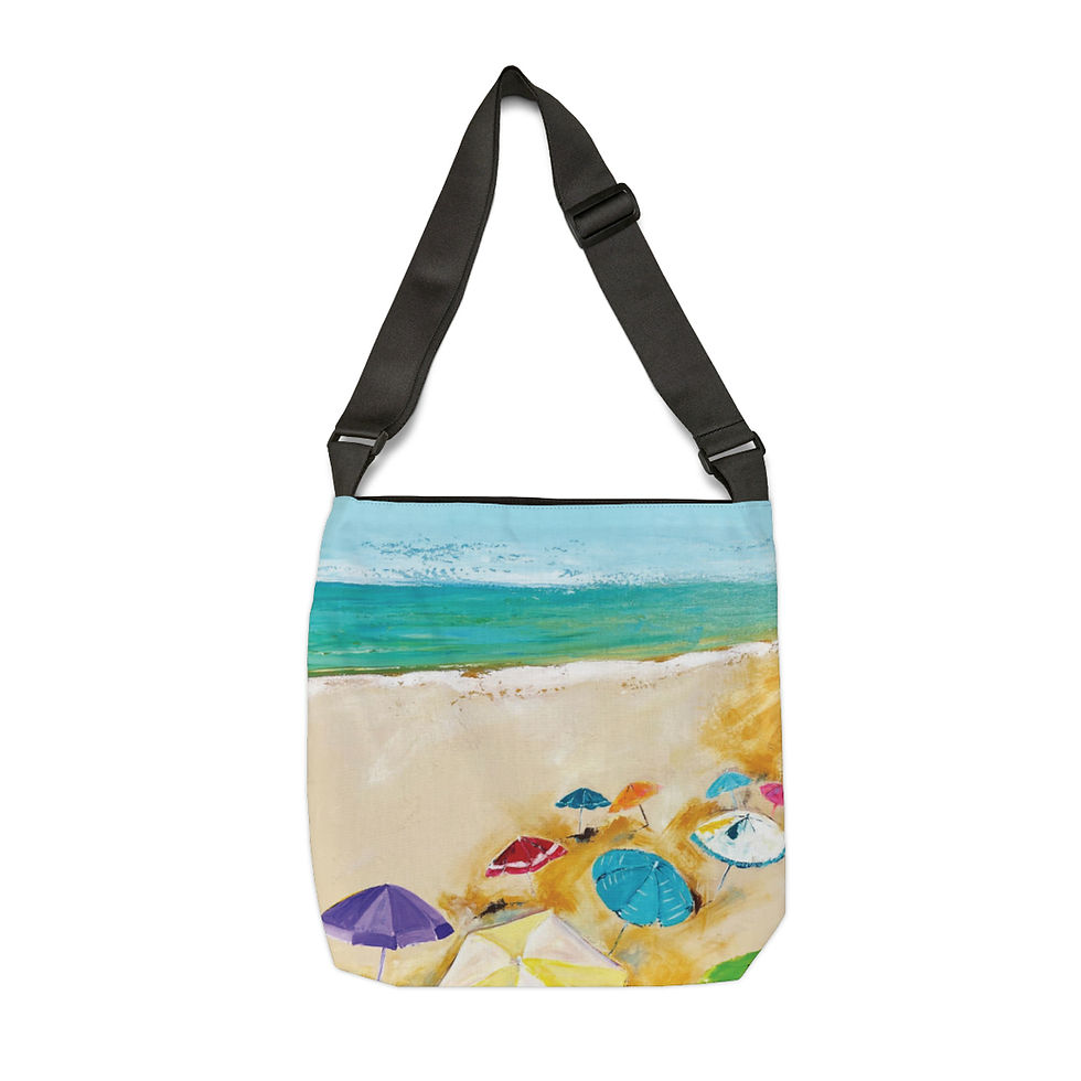 Thumbnail: Retro Beach Umbrella Adjustable Strap Tote Bag With Interior Zippered Pocket