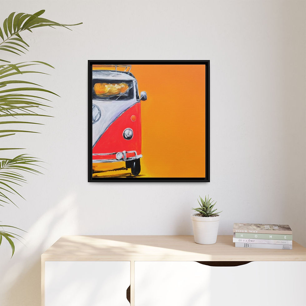 Thumbnail: Vintage VW Camper Matte Canvas Print — Colorful Retro Van Wall Art (Framed)