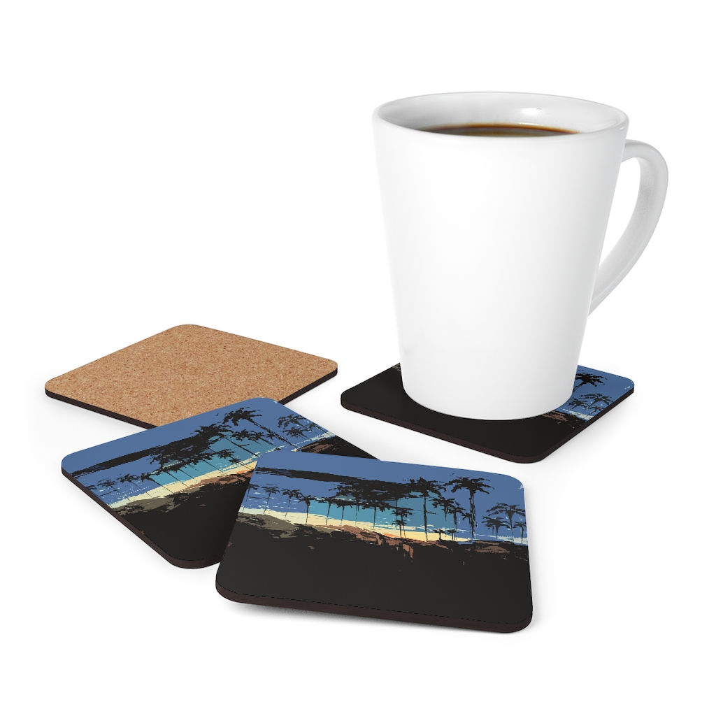 Palms and Sunset Corkwood Coaster Set