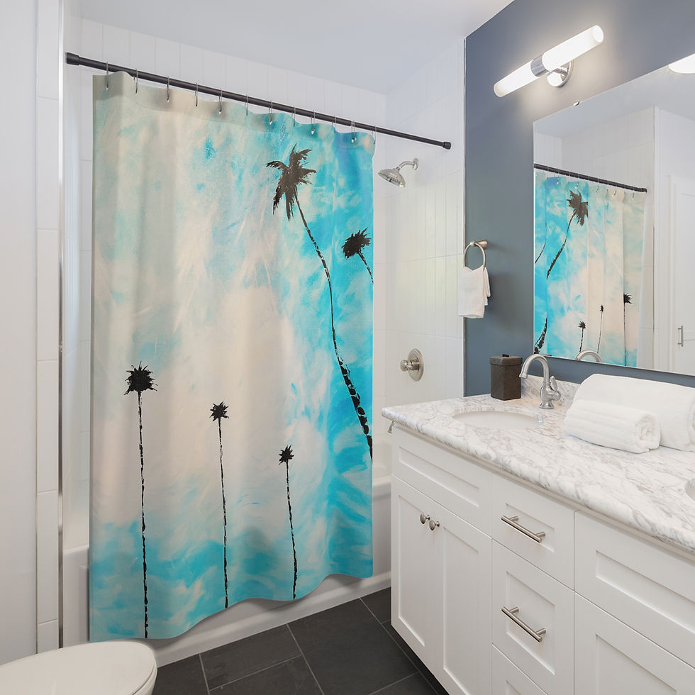 Thumbnail: Palm Tree Shower Curtain, Vacation Vibes Shower Curtain
