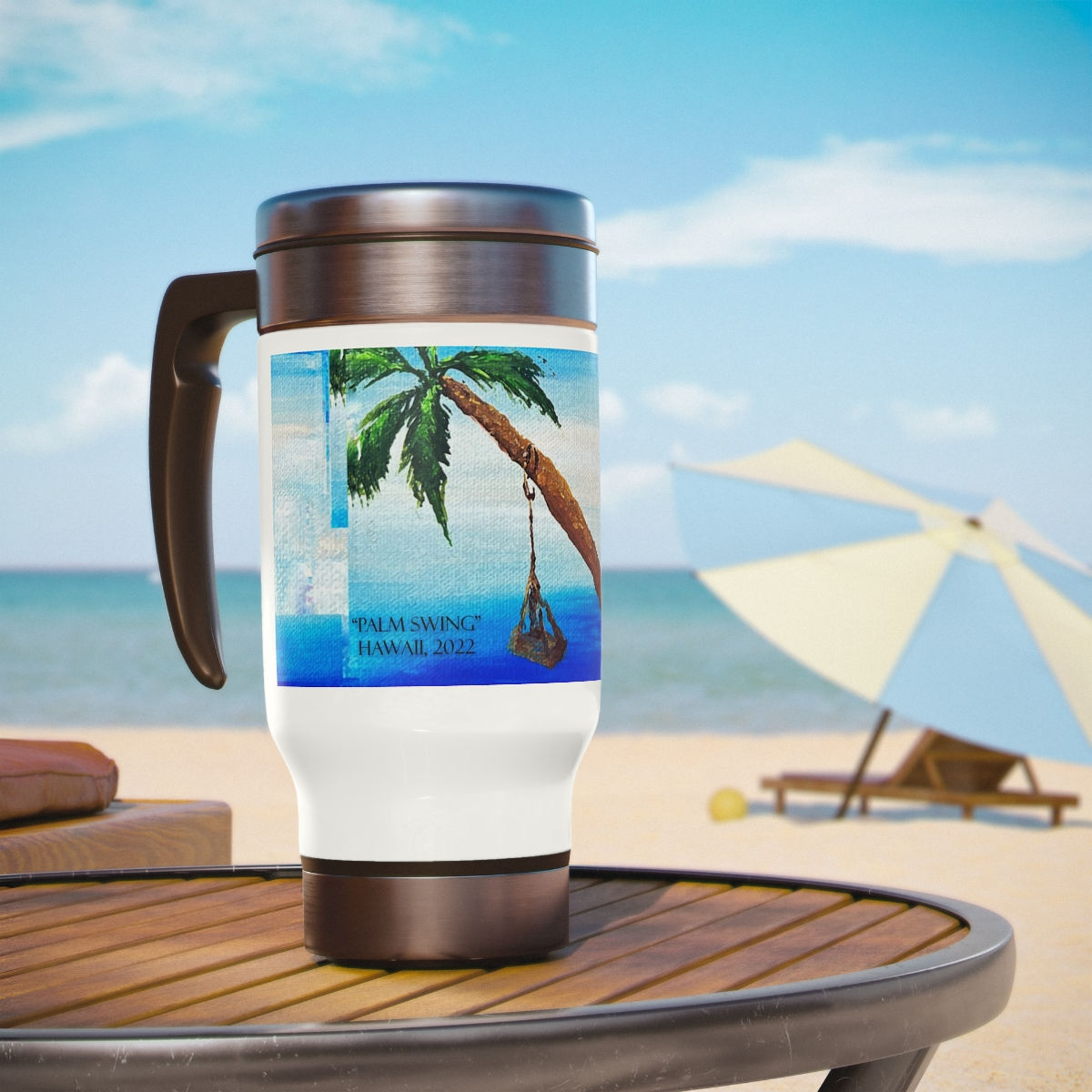 Palm Swing Stainless Steel Travel Mug with Handle, 14oz