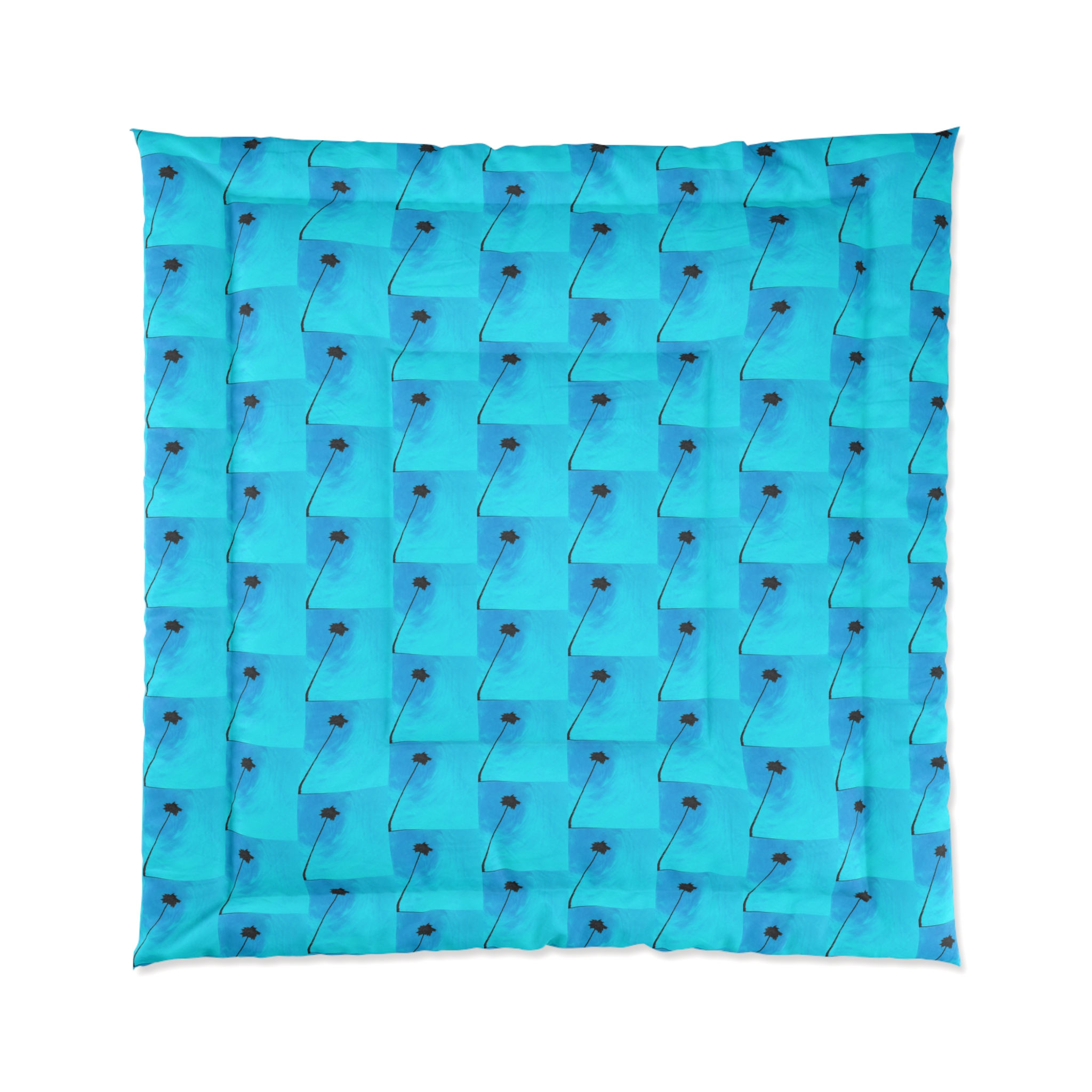 Minimalist Palm Tree Comforter, Abstract Blue Design