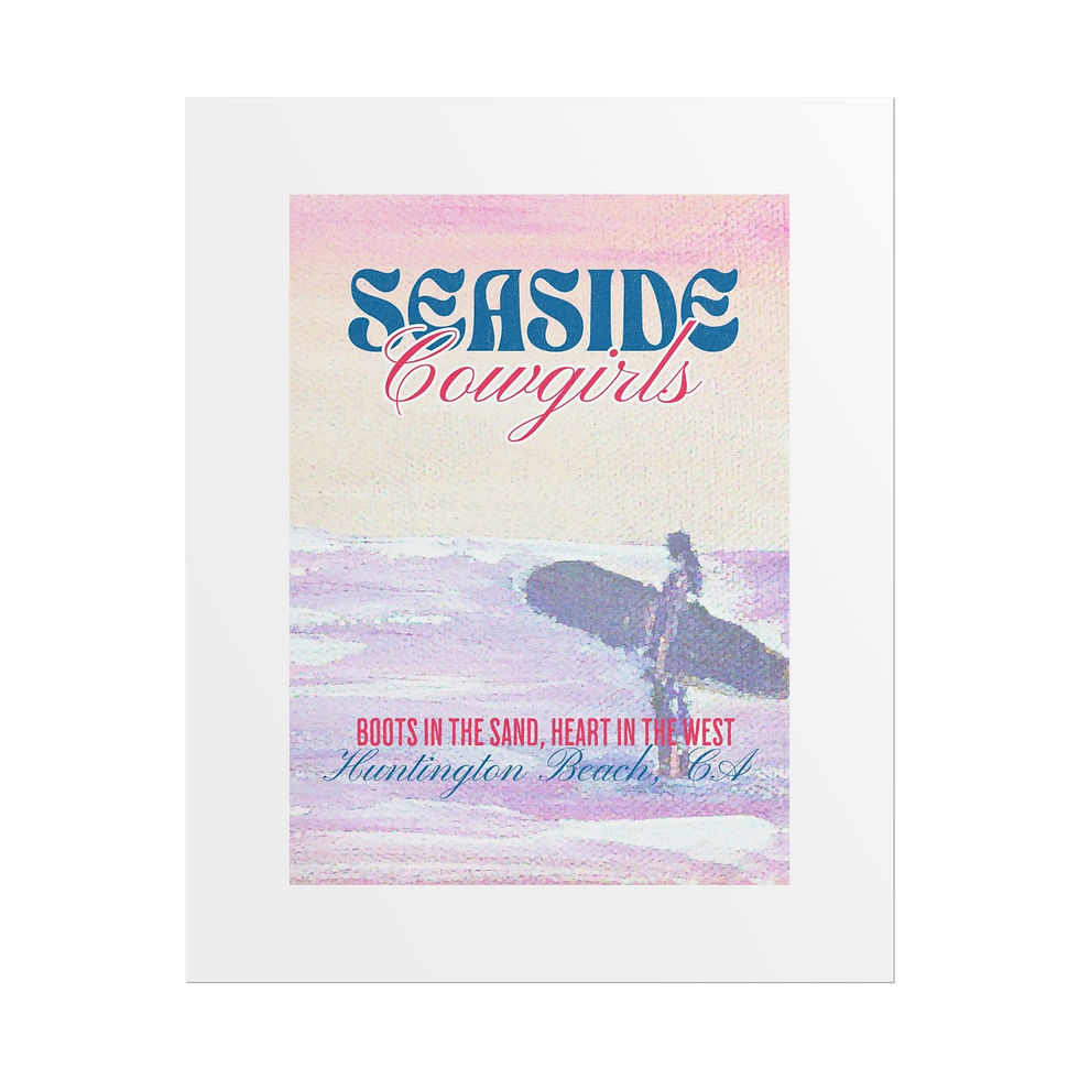 Thumbnail: Seaside Cowgirls Retro Surf Poster — "Boots in the Sand, Heart in the West"