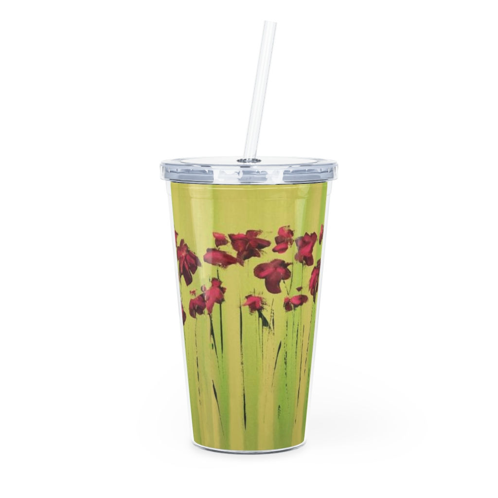 Poppies Plastic Tumbler with Straw
