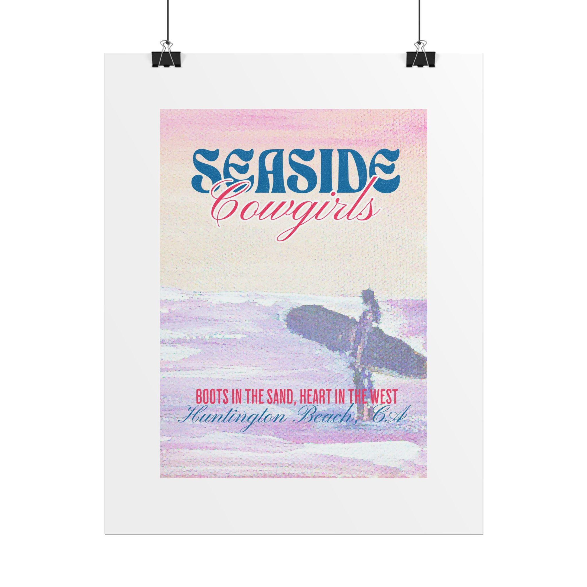 Seaside Cowgirls Retro Surf Poster — "Boots in the Sand, Heart in the West"
