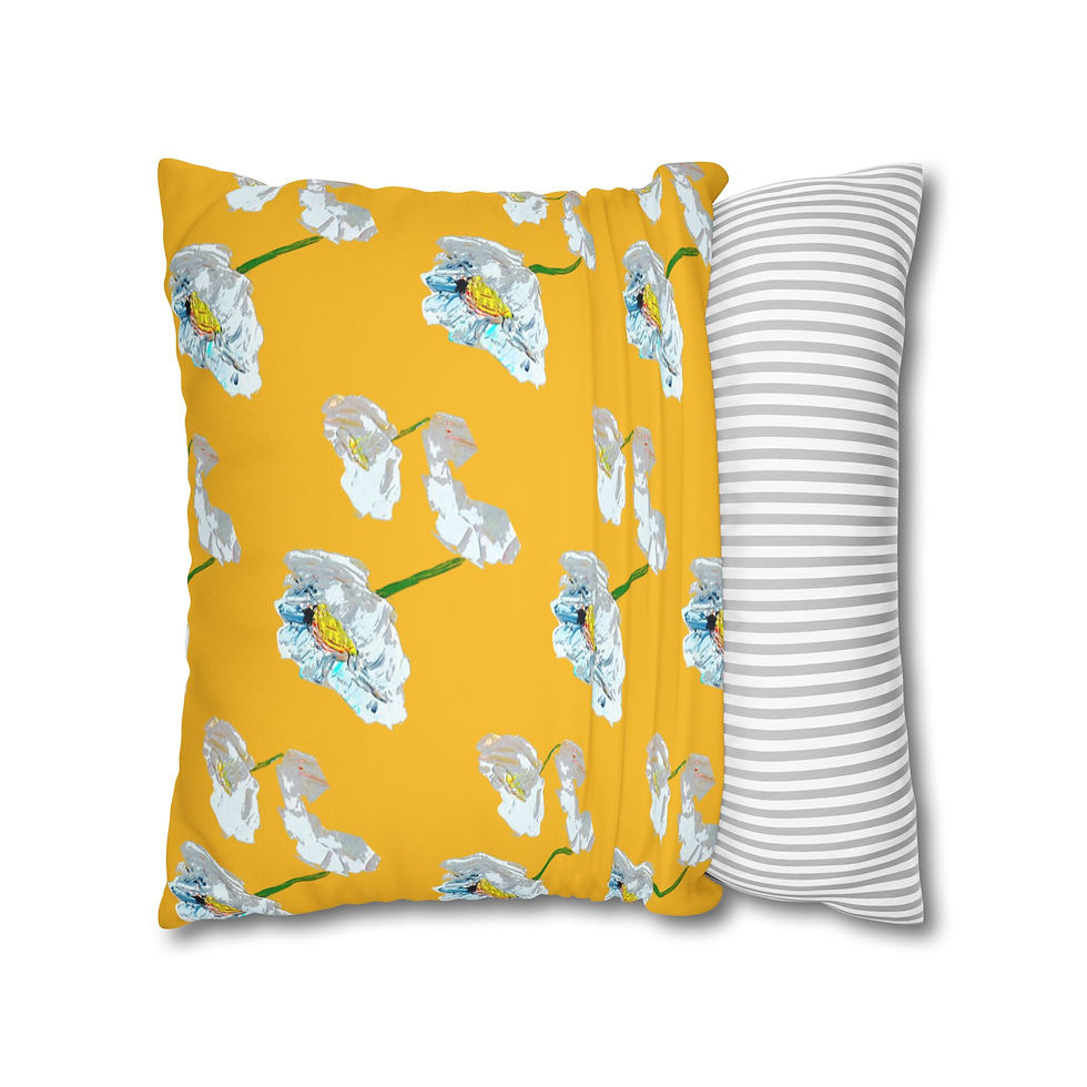 Thumbnail: Yellow with White Poppies Pillow Cover