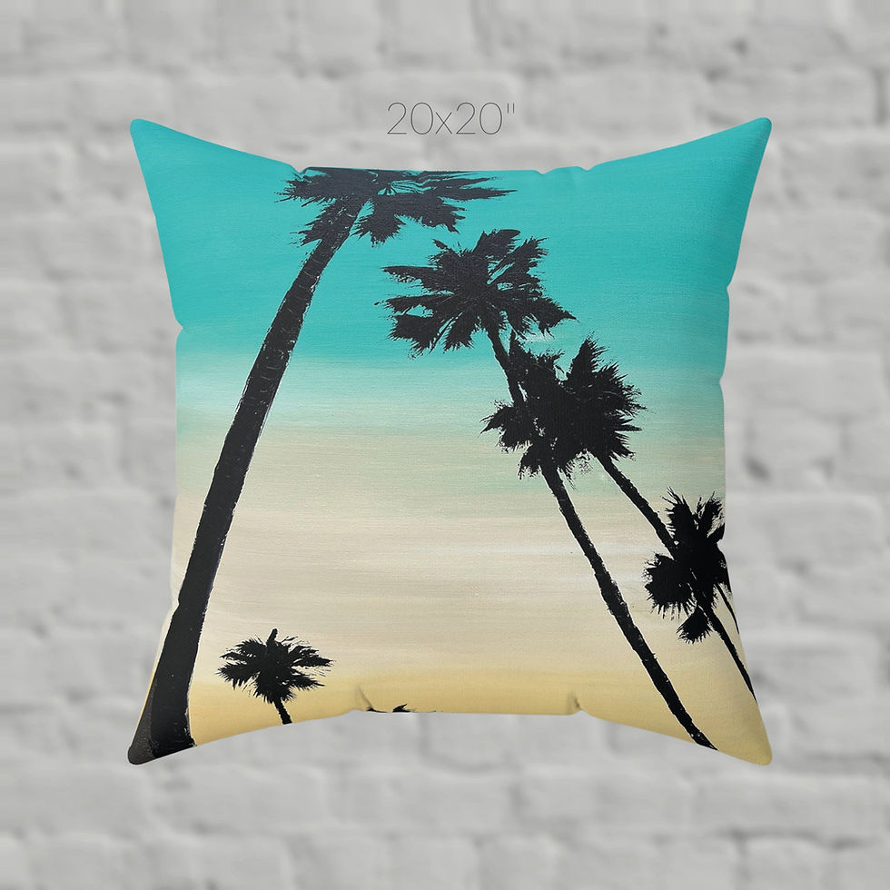 Thumbnail: Palm Tree Square Pillow in 4 sizes from original art, Coastal Boho Home Decor