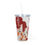 Thumbnail: Red Poppies Plastic Tumbler with Straw