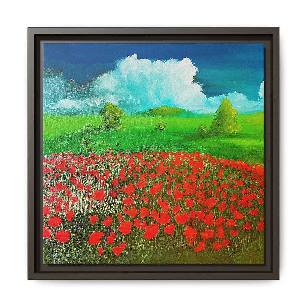 Thumbnail: Canvas Wall Art, Original Poppy Field Painting, Framed in 3 colors