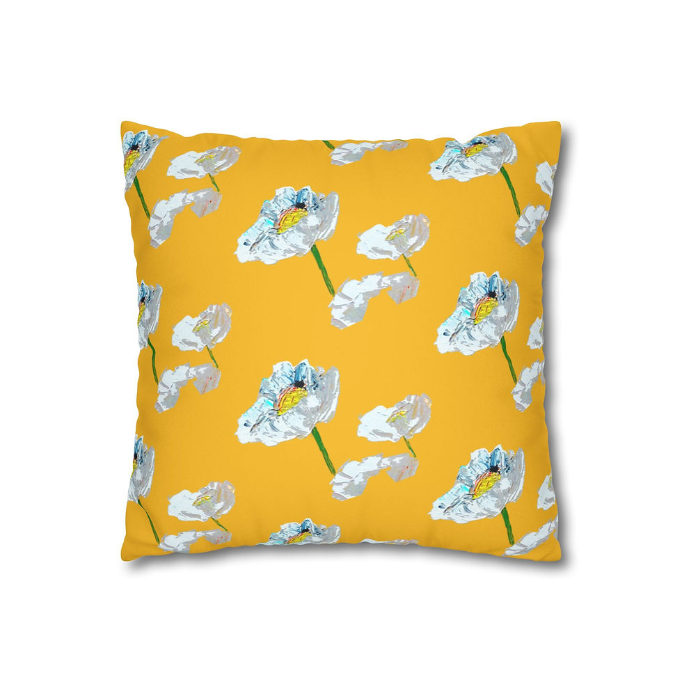 Thumbnail: Yellow with White Poppies Pillow Cover
