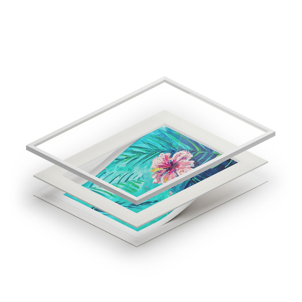 Thumbnail: Tropical Hibiscus Fine Art Print with Passepartout Frame — Teal Palm Wall Art