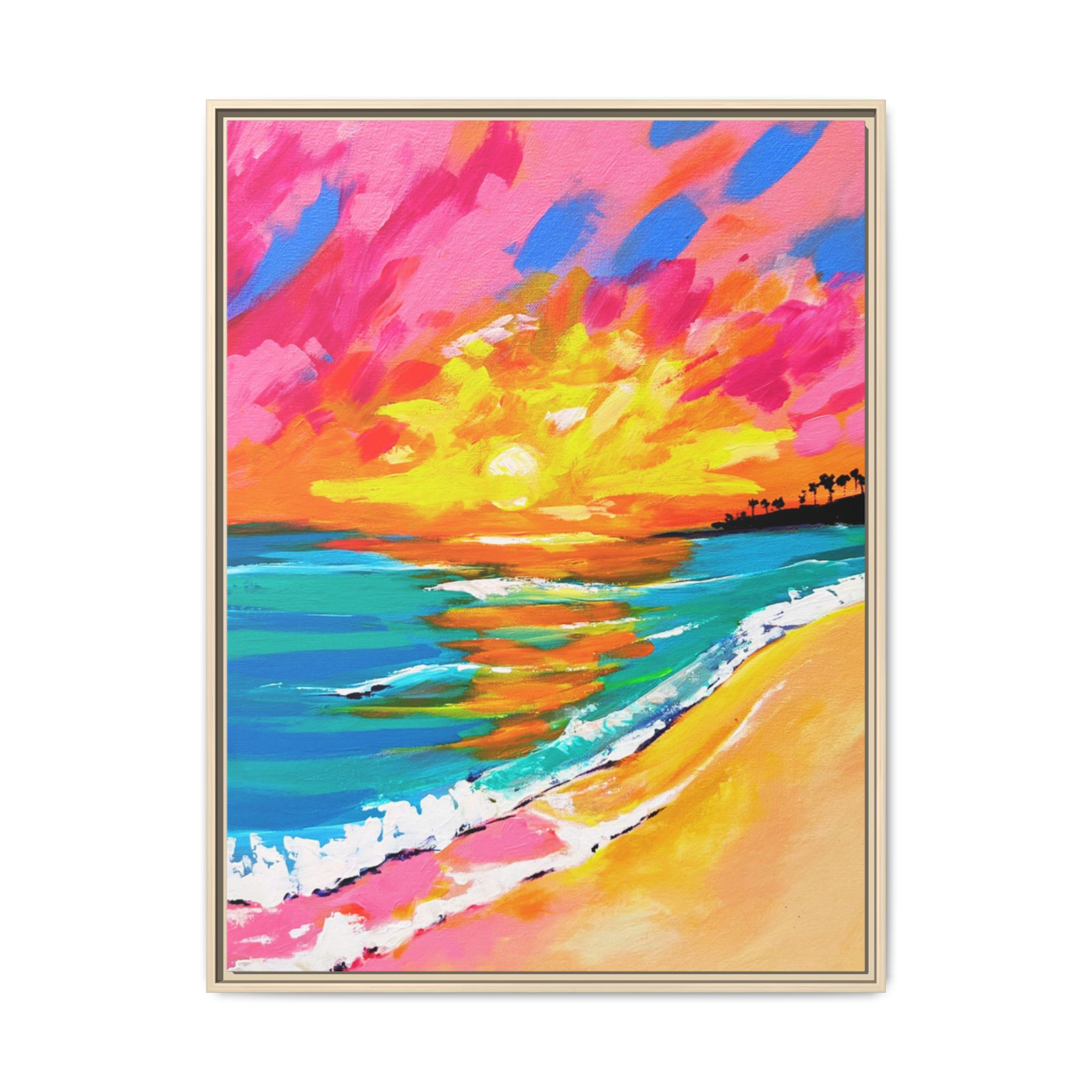 Vibrant Sunset Beach Matte Canvas Framed Art