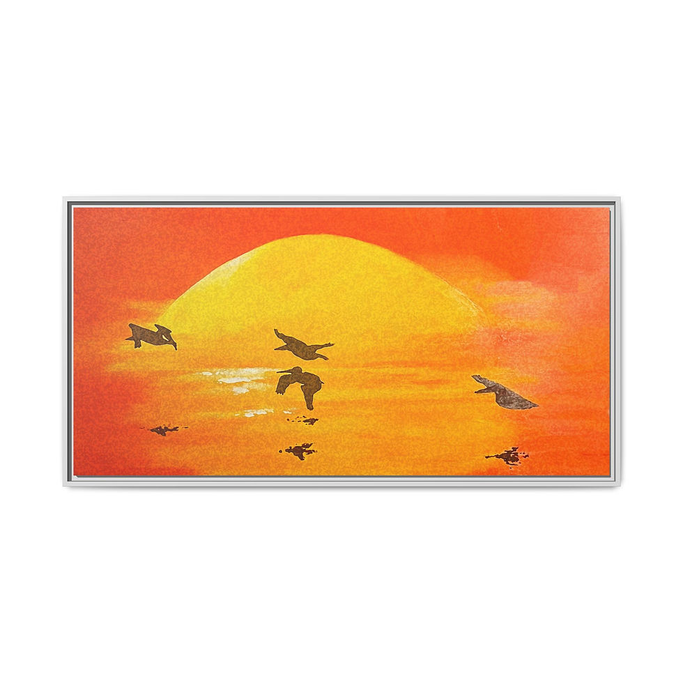 Thumbnail: Sunset Pelicans Matte Canvas Print (Framed)