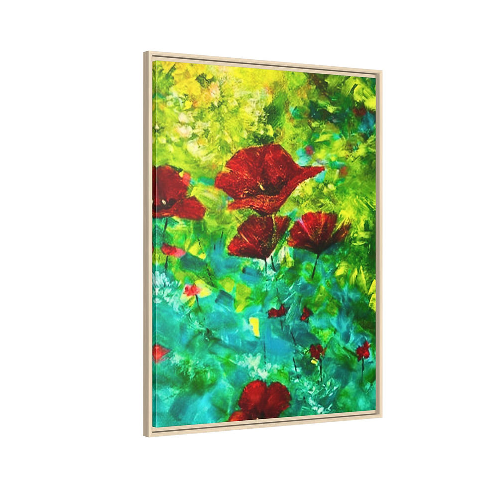 Thumbnail: Framed Floral Canvas Art - Vibrant Red Poppies on Green Abstract Background