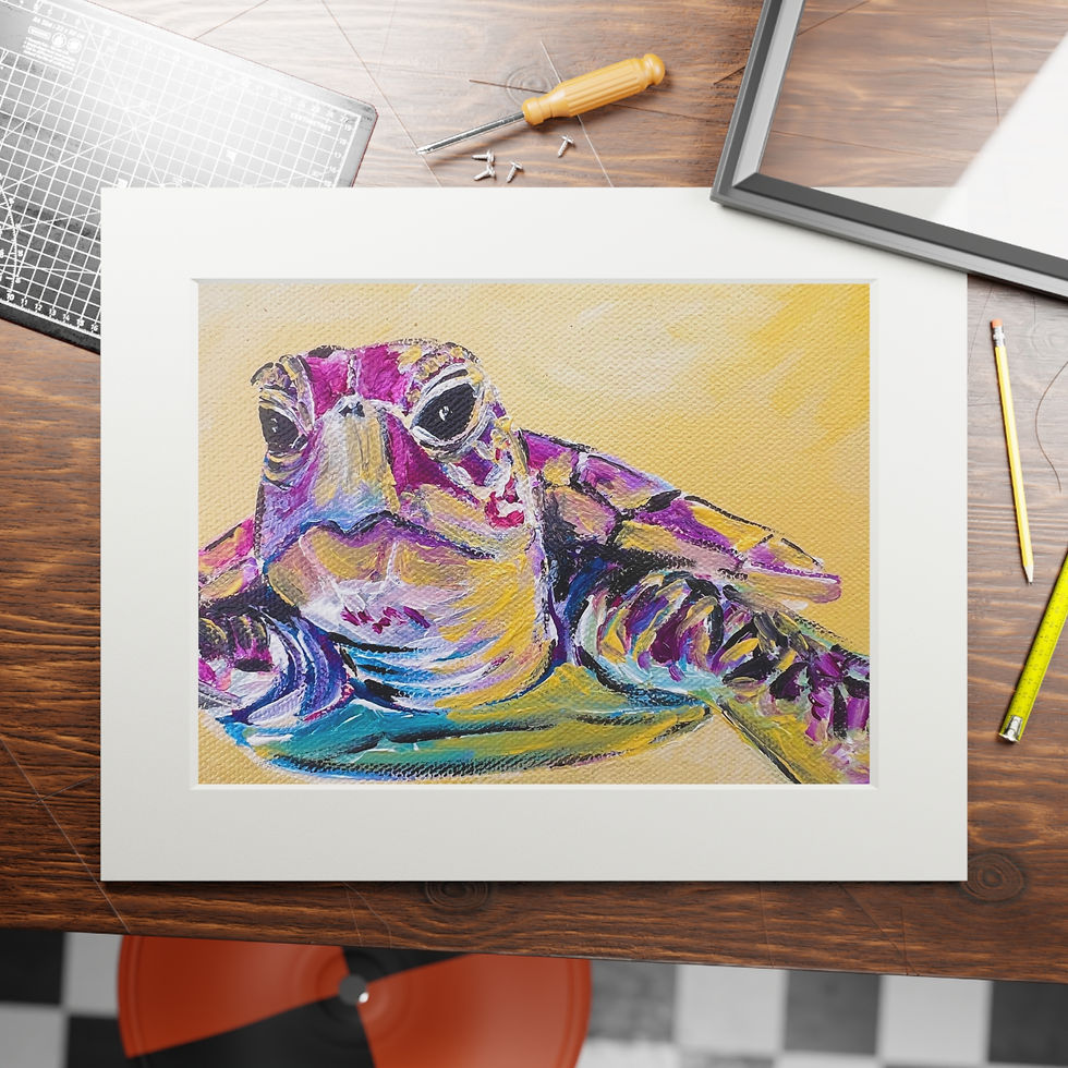 Thumbnail: Colorful Sea Turtle Fine Art Print with Passepartout — Tropical Coastal Wall Art