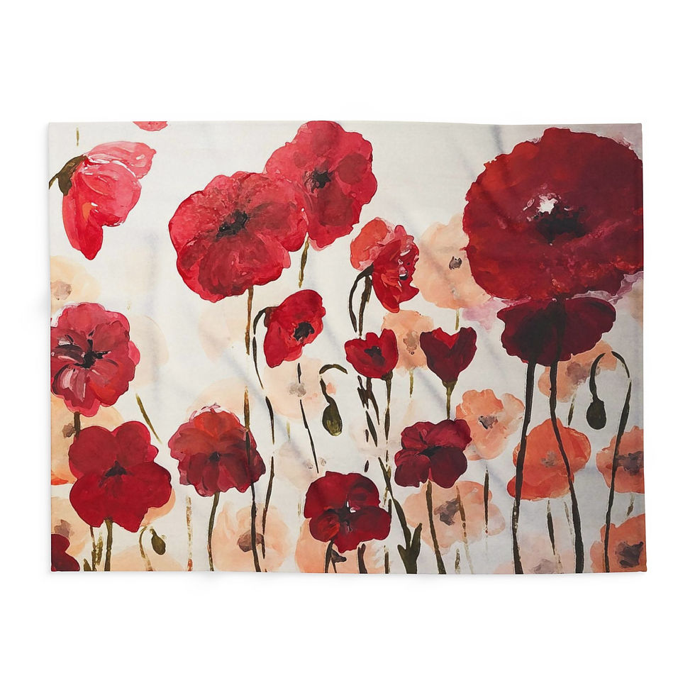 Thumbnail: Red Poppies Fleece Blanket with Original Artwork Design, Housewarming Gift