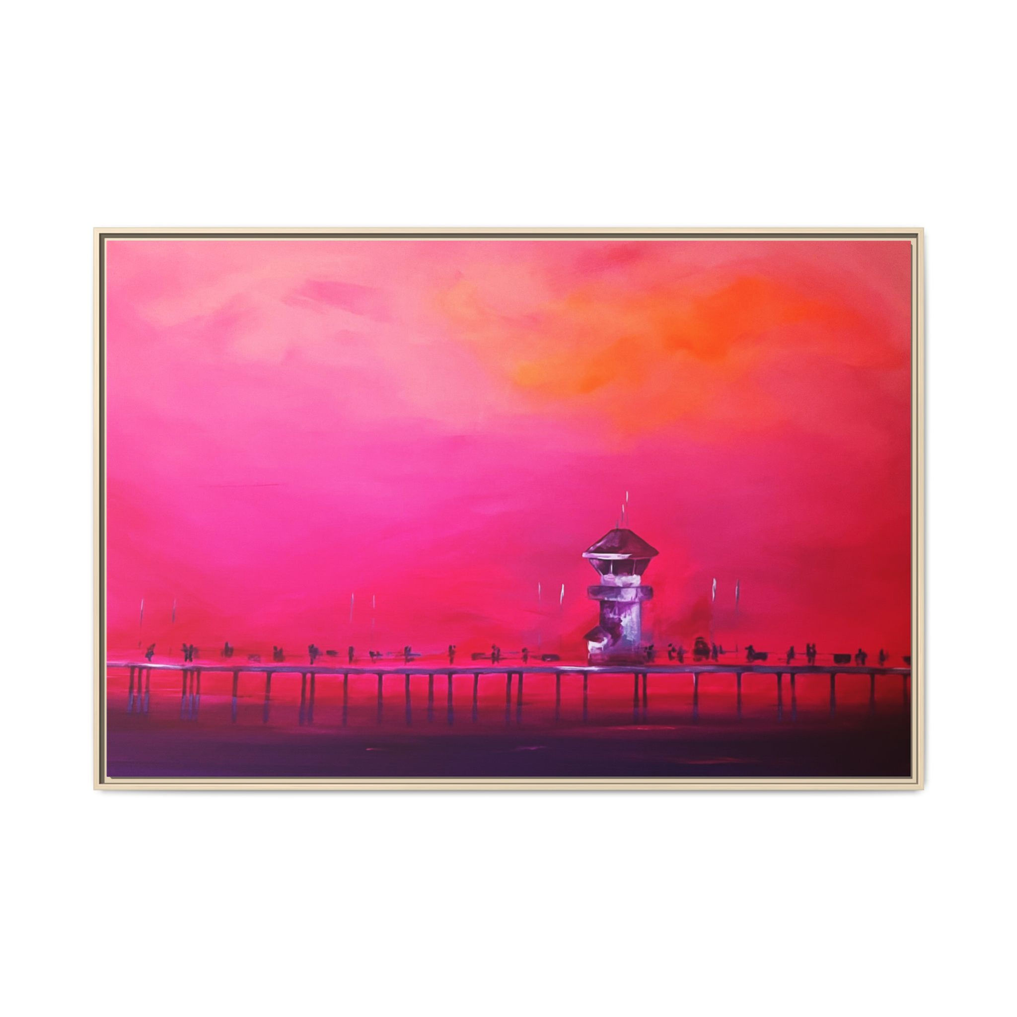 Pier at Sunset Framed Canvas — Matte Wall Art (4 Color Options)