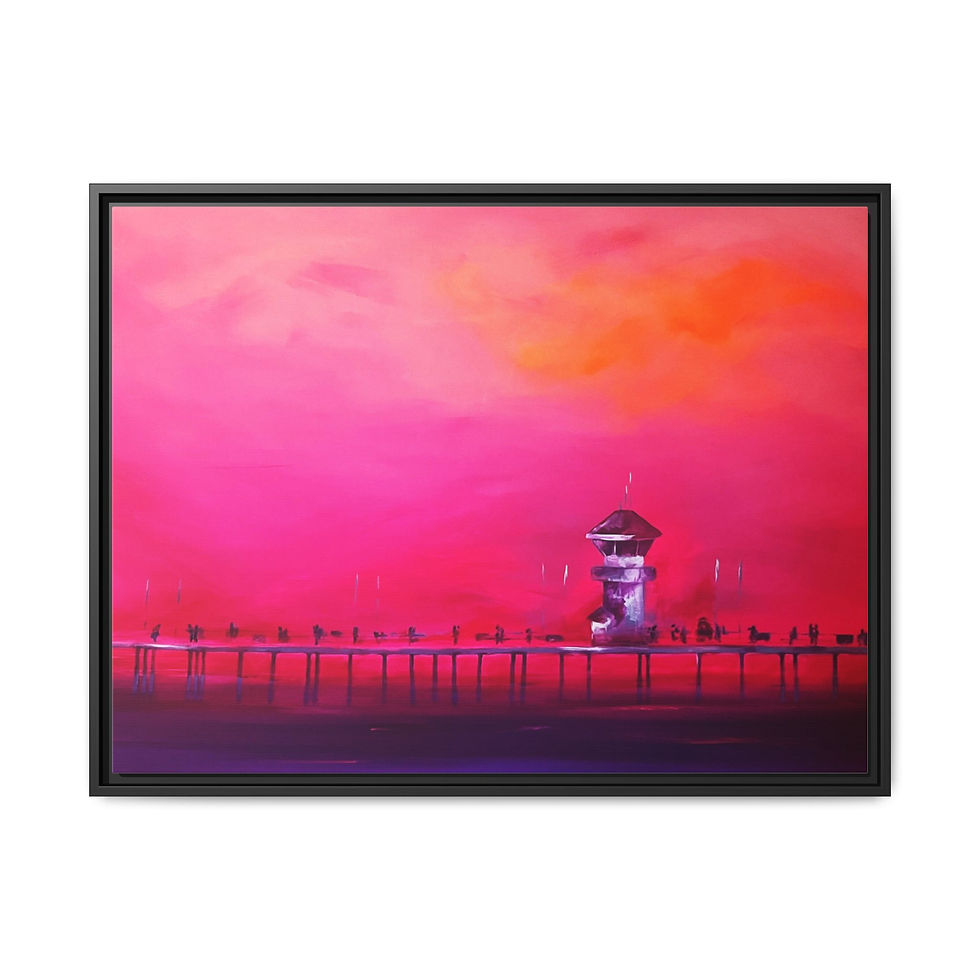 Thumbnail: Pier at Sunset Framed Canvas — Matte Wall Art (4 Color Options)