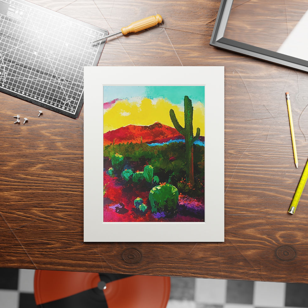 Thumbnail: Desert Sunset Fine Art Print with Passepartout — Vibrant Cactus Landscape