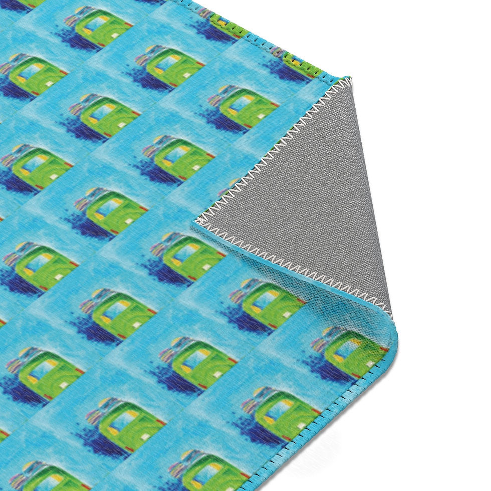 Thumbnail: Retro Beach Van with Surfboards Abstract Area Rugs in 3 sizes, 2 orientations