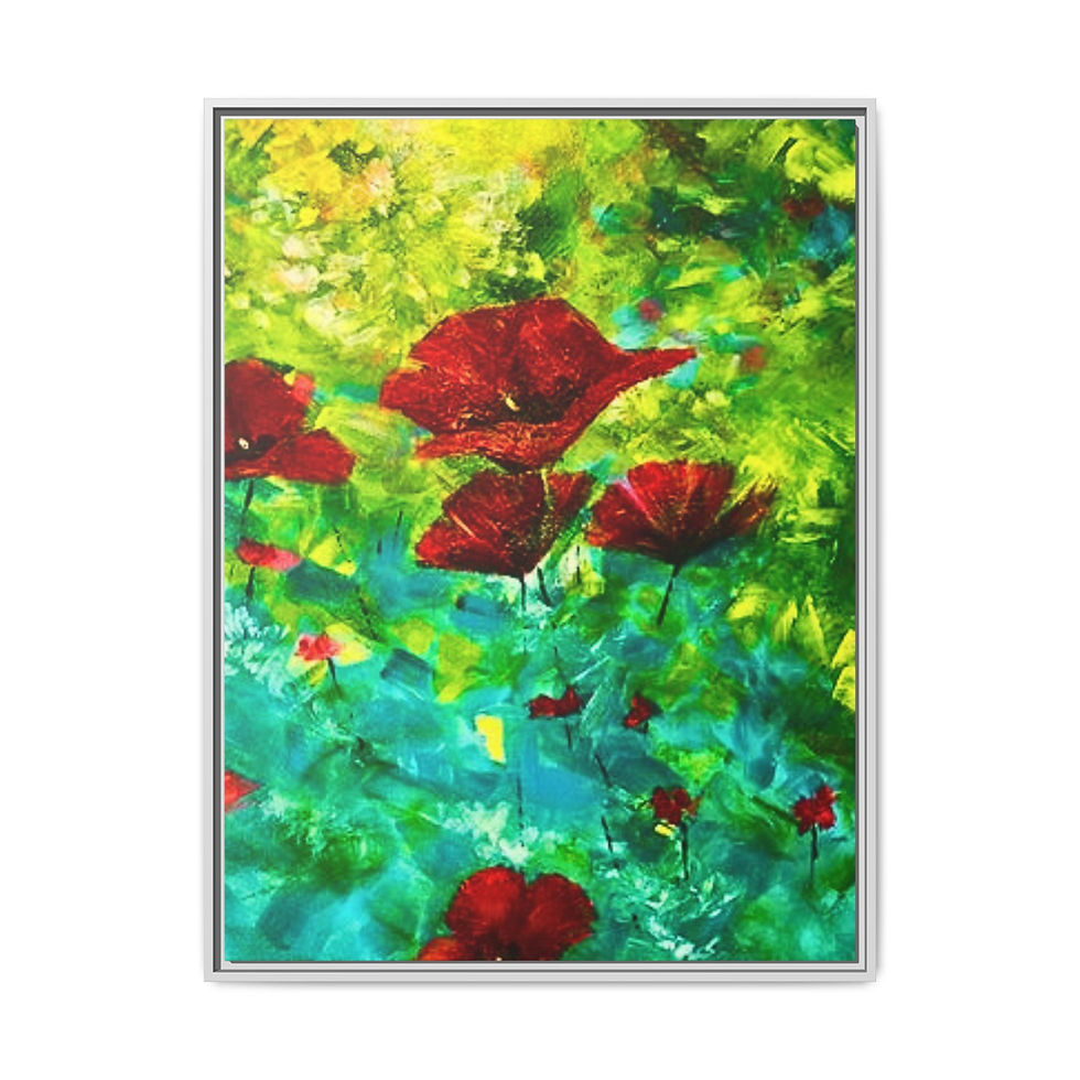 Thumbnail: Framed Floral Canvas Art - Vibrant Red Poppies on Green Abstract Background