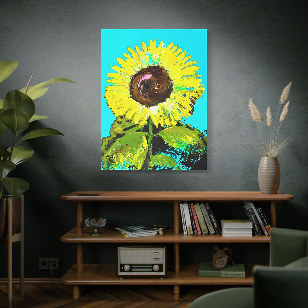 Thumbnail: Canvas Wall Art, Hand Painted Sunflower with Turquoise Background Wall Decor